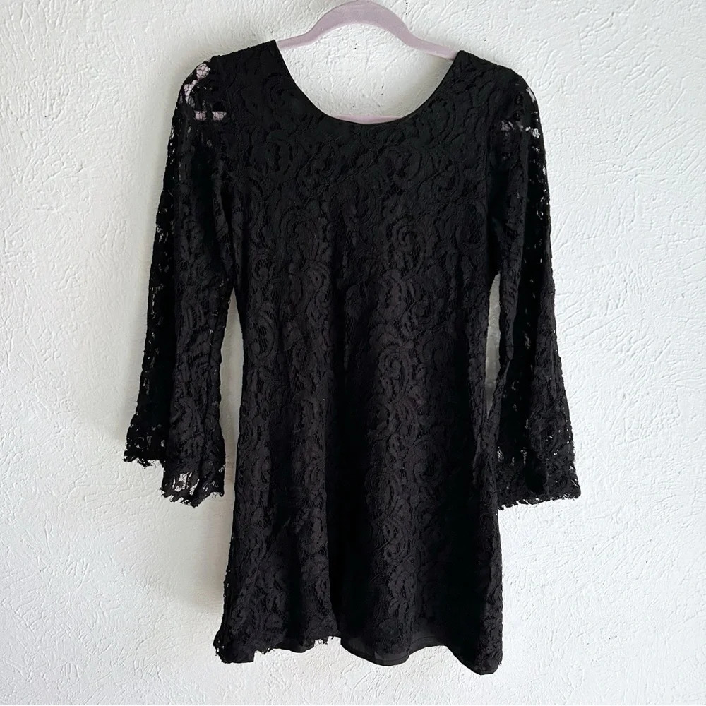 Loveshackfancy Lace Mini Dress Bell Sleeves Black Sz 2 Whimsigoth